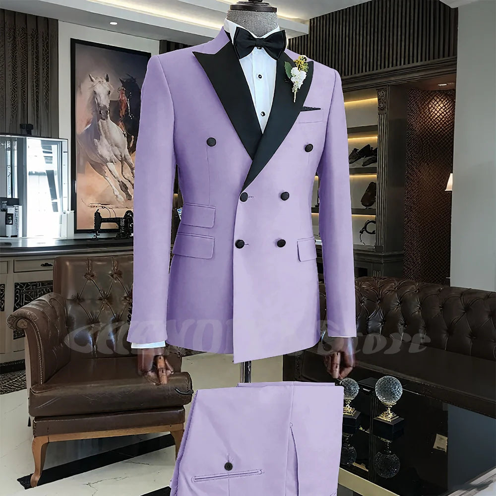 Elegant Men Suits Classic Double Breasted Peak Lapel Male Clothing 2 Piece Fashion Evening Party Business Prom Formal Set