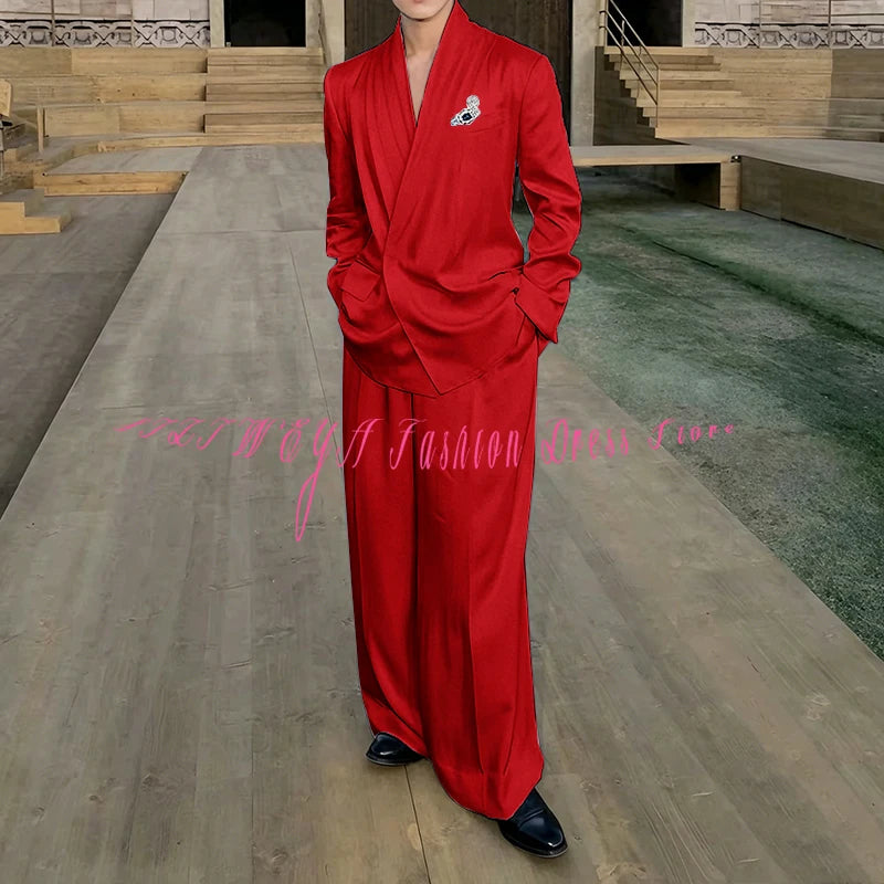 White Loose Style Men's Suit Business Casual 2 Pieces Jacket Pants Work Commute Social Party Male Clothing