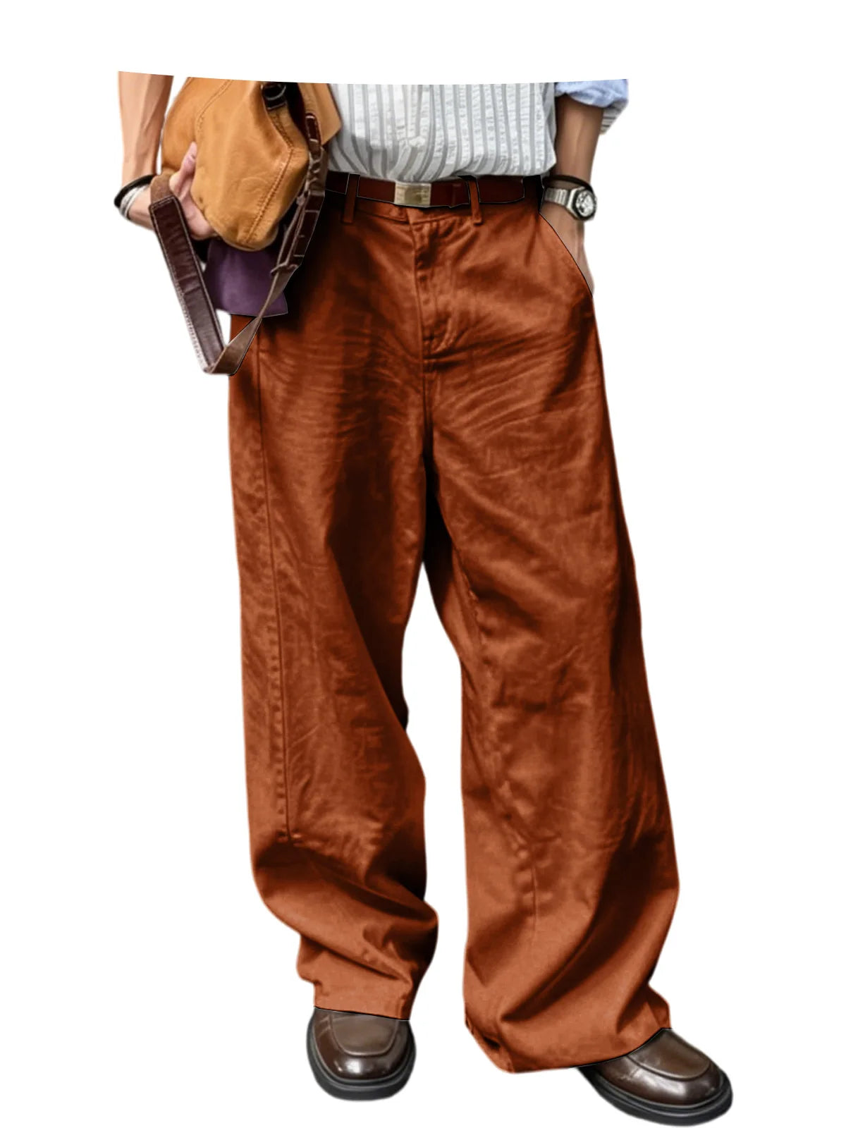 Men's Wide Leg Pants Casual Loose Fit Chino Trousers Vintage Streetwear Baggy Trousers for Daily Wear