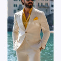 Summer Linen Men's Suits Single Breasted Peak Lapel Casual Suit 2 Piece Slim Fit Beach Wedding Party Gown Fashion Blazer Pants