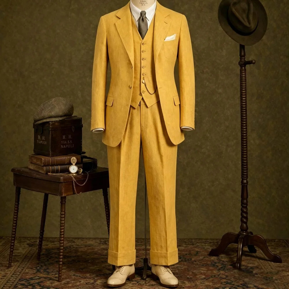 Linen Wedding Tuxedo For Summer Party 3 Pieces Beach Men Suits Slim Fit Groom Blazer Trousers Vest Set costume homme