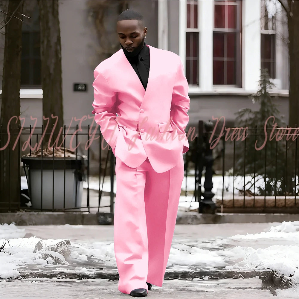 Single Breasted Red Men's Suit 2 Pieces Jacket Pants Loose Style Business Casual Work Commute Daily Social Blazer Set