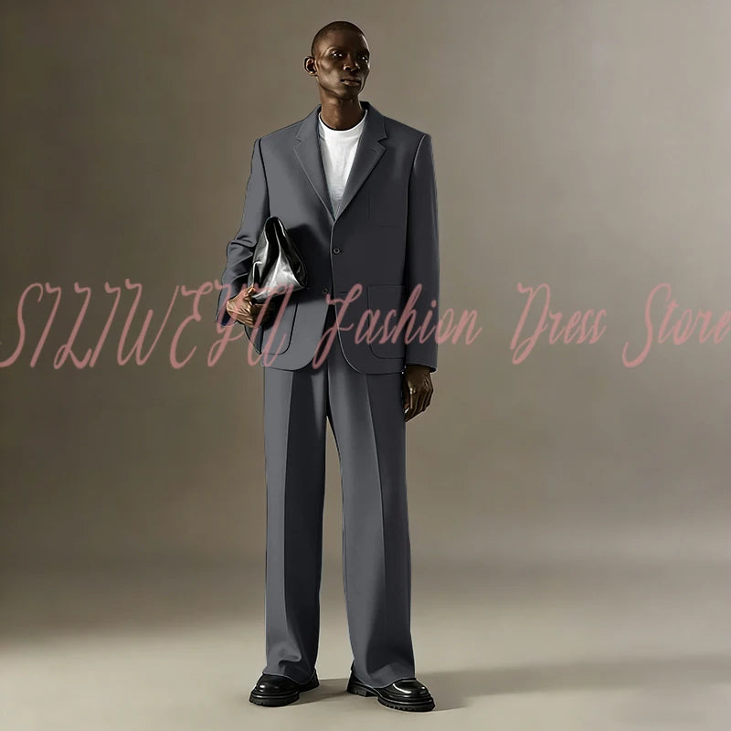 Loose Casual Men Suit Sets 2 Pieces Jacket Pants Business Blazer Set Social Party Fashion Trousers Roupas Masculino