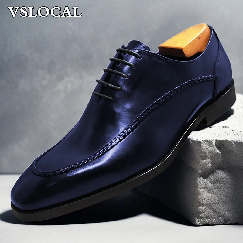 Luxury Men Oxford Shoes Lace Up Weaving Decoration Pointed Toe Oxfords Mens Dress Shoes Wedding Office Leather Shoes Man