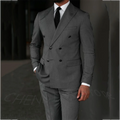 Italy Style Handsome Men Suit Solid Grey Peaked Lapel Blazer Set Slim Fitted Double Breasted Elegant Formal Two Pieces Set