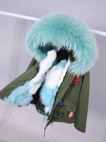 Green Detachable Natural Fox Fur Lined Snow Jacket Embroidered Hood Winter Women's Parka Coat Jacket Maomaokong