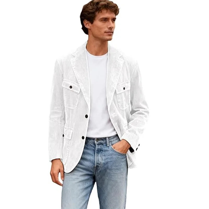 Vintage Men's Corduroy Casual Blazer Slim Fit Solid Color Black Brown Fashion Single Breasted Outerwear Customized Male's Jacket