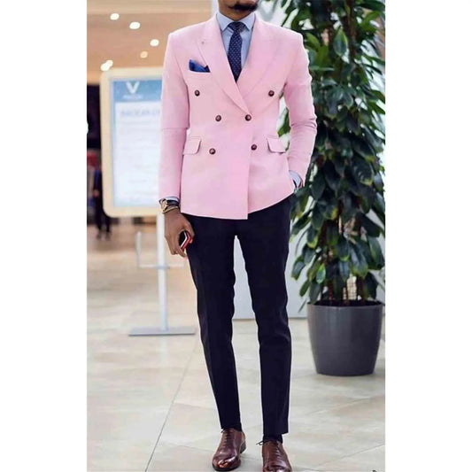 Pink Men Suits Peaked Lapel Double Breasted Prom Suits Slim Fit Men Tuxedos Groom Wedding Suits for Best Men 2 Pieces Suit