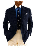 Men's Pinstripe Double Breasted Blazer Classic Peak Lapel Slim Fit Striped Suit Jacket For Party Prom Business Formal Coats