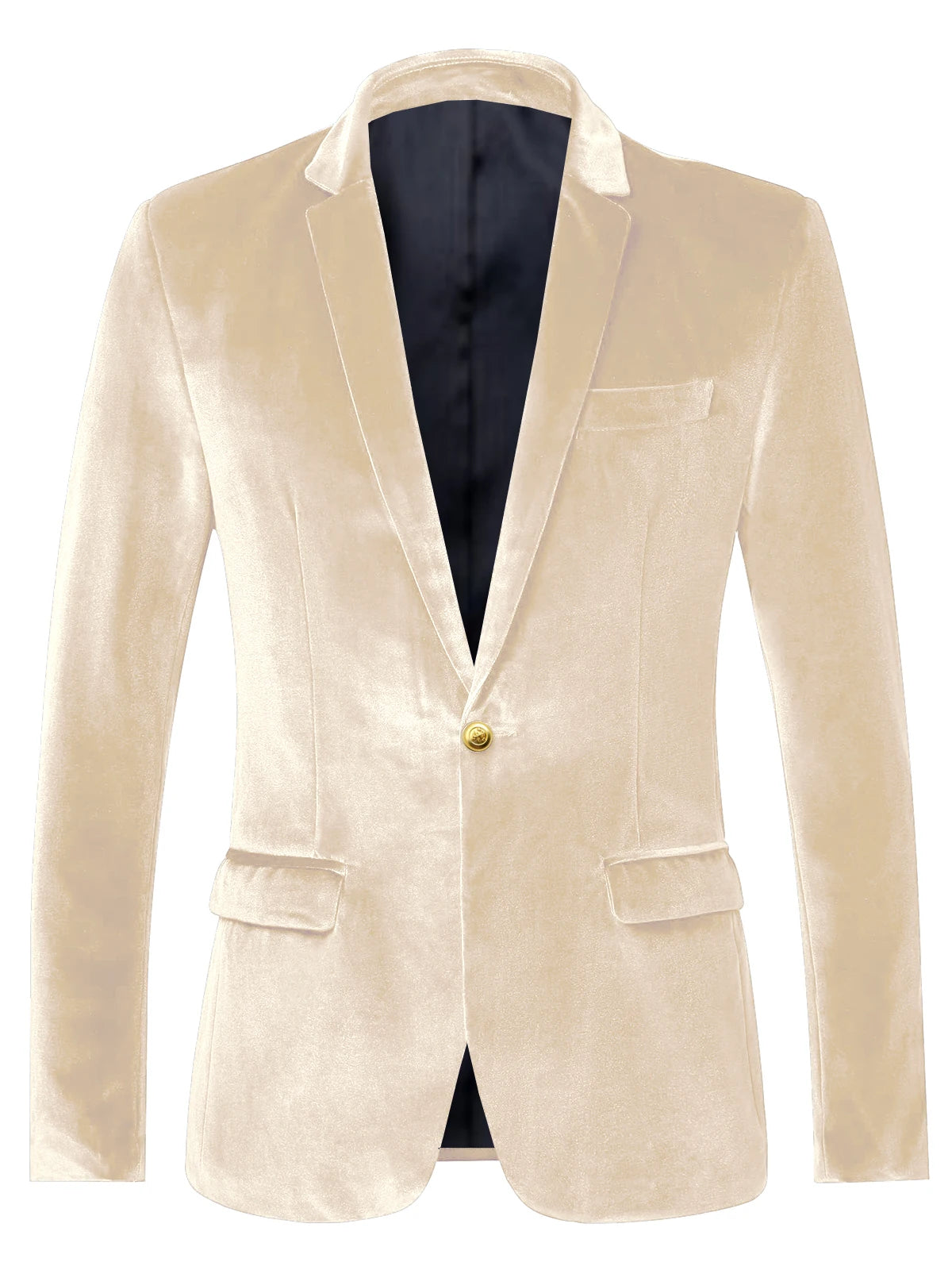 Men's Velvet Blazer Notch Lapel Slim Fit Suit Jacket With Gold One Button Suit Coat For Wedding Party Prom