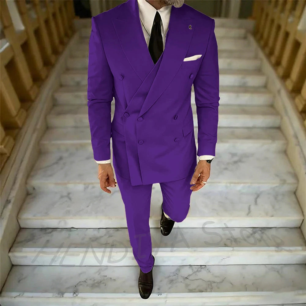 High Quality Peaked Lapel Suit For Men Double Breasted Gentleman Wedding Groom Tuxedo Custom Man Fashion Clothes Set Two Pieces