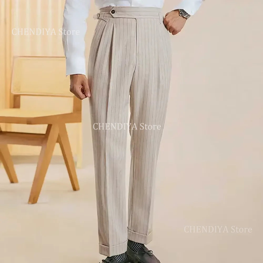 Elegant Striped Men Suit 2 Piece Fashion Single Breasted Peak Lapel Costume Homme Business Casual Daily Office Male Jacket Pants