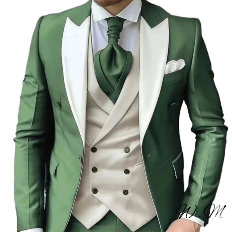 Men's 3-Piece Slim Fit Suit Set Tuxedo One-Button Blazer Vest Elastic Waist Pants Party Outfit Wedding Dress Men Prom Suit
