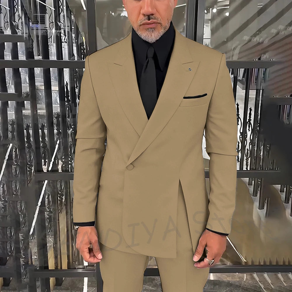 Classic Black Men Suits Single Button Double Split Formal Blazer Business Casual Party Prom Wedding Set 2 Piece Jacket Pants