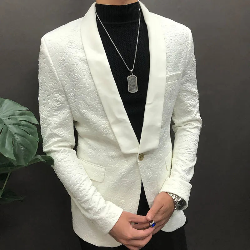 Luxury White Rose Jacquard Blazer Slim Masculino Business Maridal Casual Wedding Cost For Men Tuxedo Smoking Homme Mariage Costume