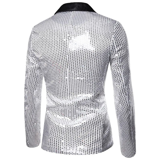 Fashion Men Sequin Suit Gold / Silver / Black / Red Singer Hôte luxueux Prom Party Robe Blazers Veste Taille XXL-S