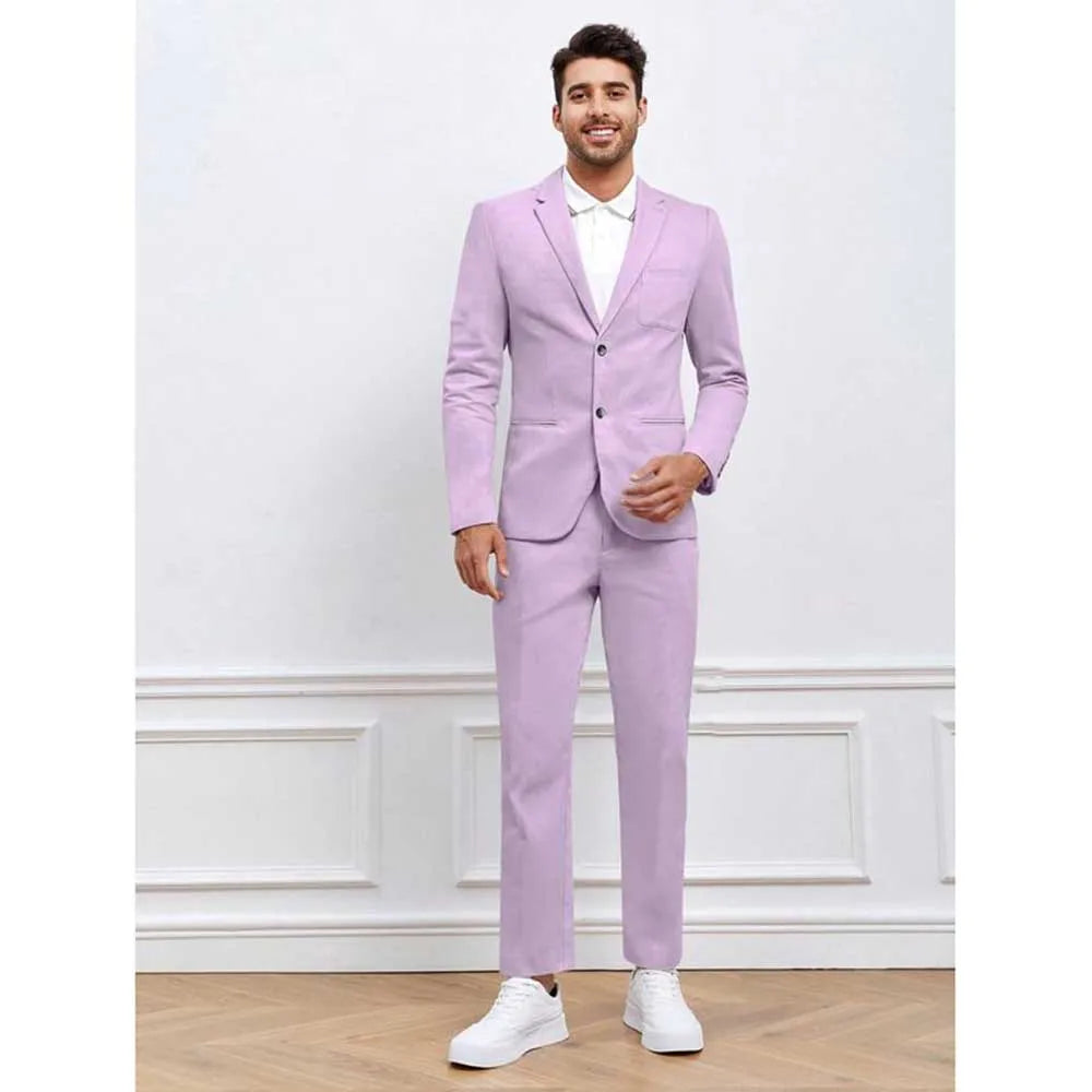 Handsome Light Purple Suits for Men Single Breasted 2 Piece Jacket Pants Male Clothing Wedding Party Business Smart Blazer Sets