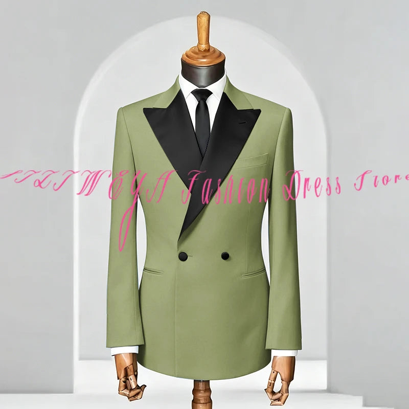 Double Breasted Men Slim Fit Suit 2 Pieces Jacket Pants Formal Occasion Tuxedo Business Casual Chic Outfits