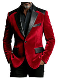 Men's Camel Velvet Blazer with Leather Patchwork Slim Fit Formal Casual Tuxedo Jacket Two-Tone Business Suit Coat