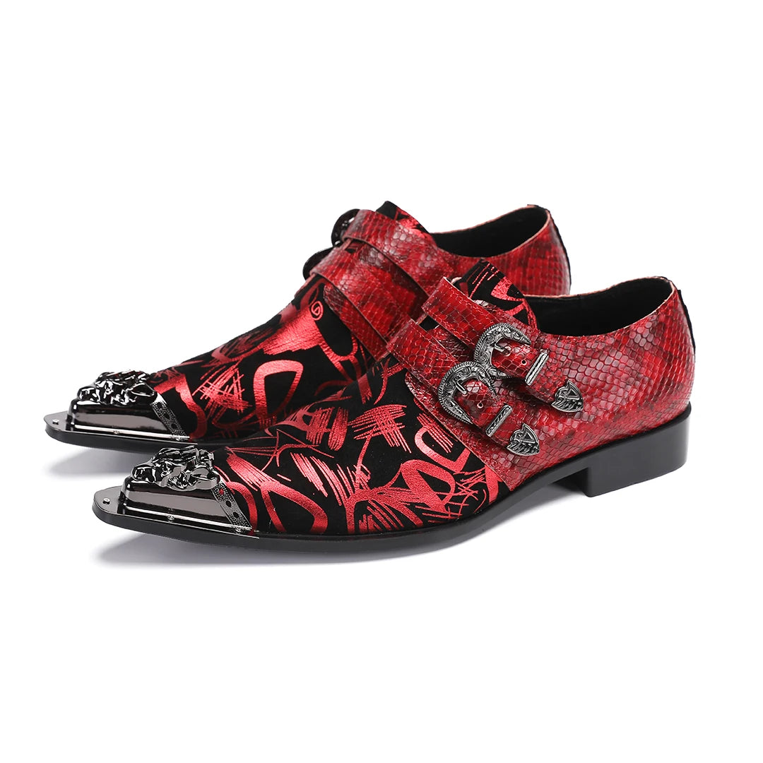 Party and dance men's shoes  business plus size formal shoes  pointed fashion printed red wedding men's shoes
