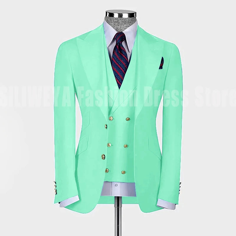 High Quality Men's Suit Slim Fit Solid Color Suit Formal Business Office Single Breasted Coat Pants Vest 3 Pieces Blazer Set
