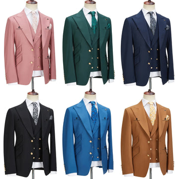 Cenne des Graoom Neue Männer Anzüge Slim Fit 3 Stücke Set Gold Button Feste Jacke Weste Hochzeit elegantes Kleid formelle Freizeit 999