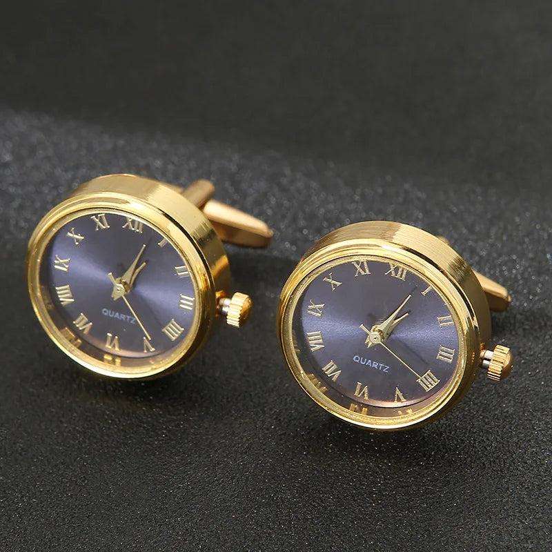 Luxury Cufflinks Watch Rotatable Electronic Functional Buckle Business Mens Cufflinks Gold Slivery Mechanical Watch Cuff Links