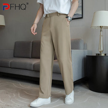 PFHQ Spring Autumn Men Straight Leg Suit Pants Korea Fashion 2024 Solid Color Casual Male Trousers Business Loose 21Z7513