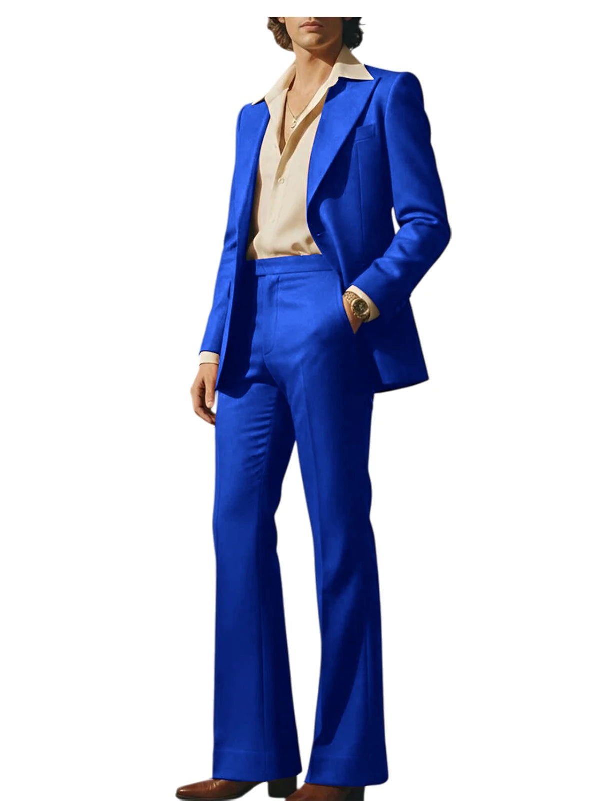 Men's Luxury 2 Piece Suit Set Slim Fit Peak Lapel Blazer Flared Straight Leg Pants Formal Business Wedding Prom Tuxedo