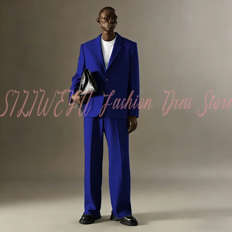 Loose Casual Men Suit Sets 2 Pieces Jacket Pants Business Blazer Set Social Party Fashion Trousers Roupas Masculino