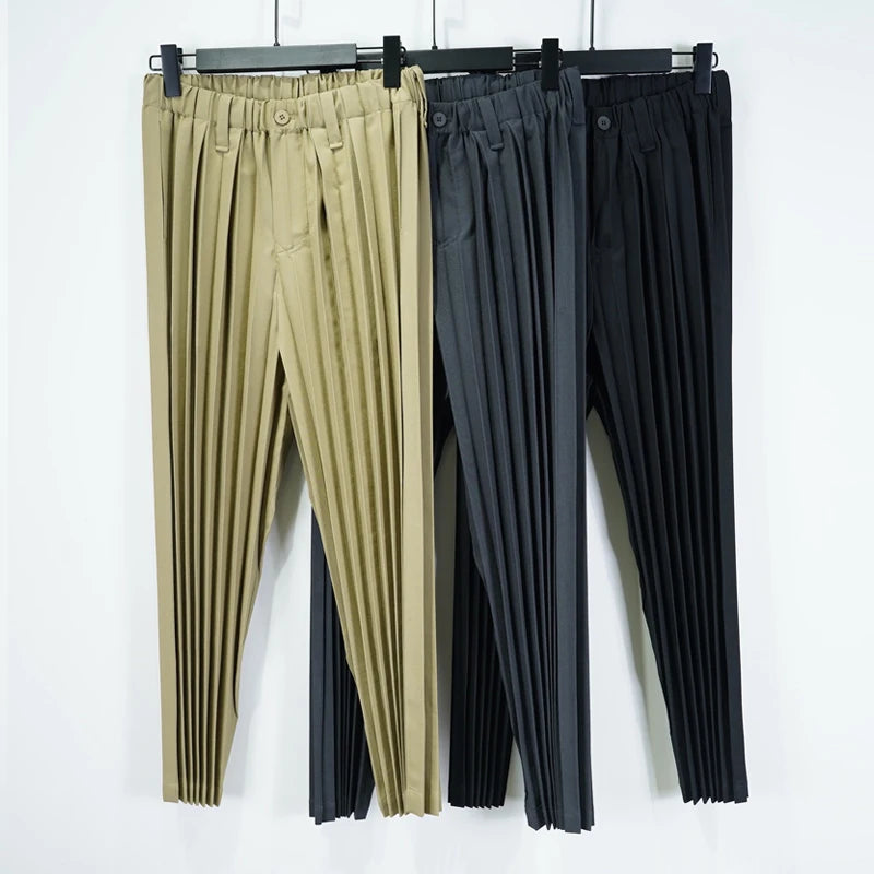 Miyake Pleated Men's Suit Solid-Color Pleats Blazer + Slim-Fit Straight-Leg Pants Plisse 2025 Fall New Minimalist Fold Suit