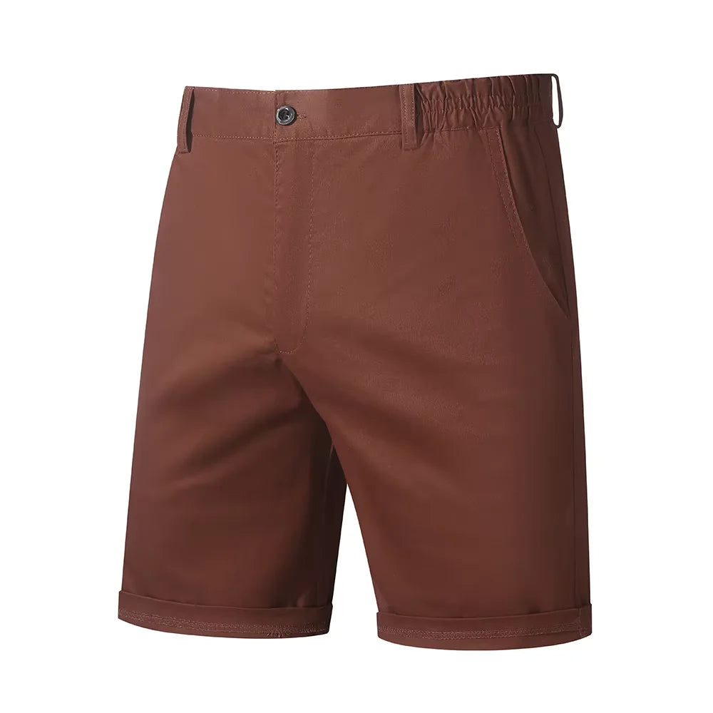 Men's Khaki Shorts Half Elastic Waist Breathable Lightweight Wrinkle Resistant Comfort Cotton Blend Casual Shorts For Beach