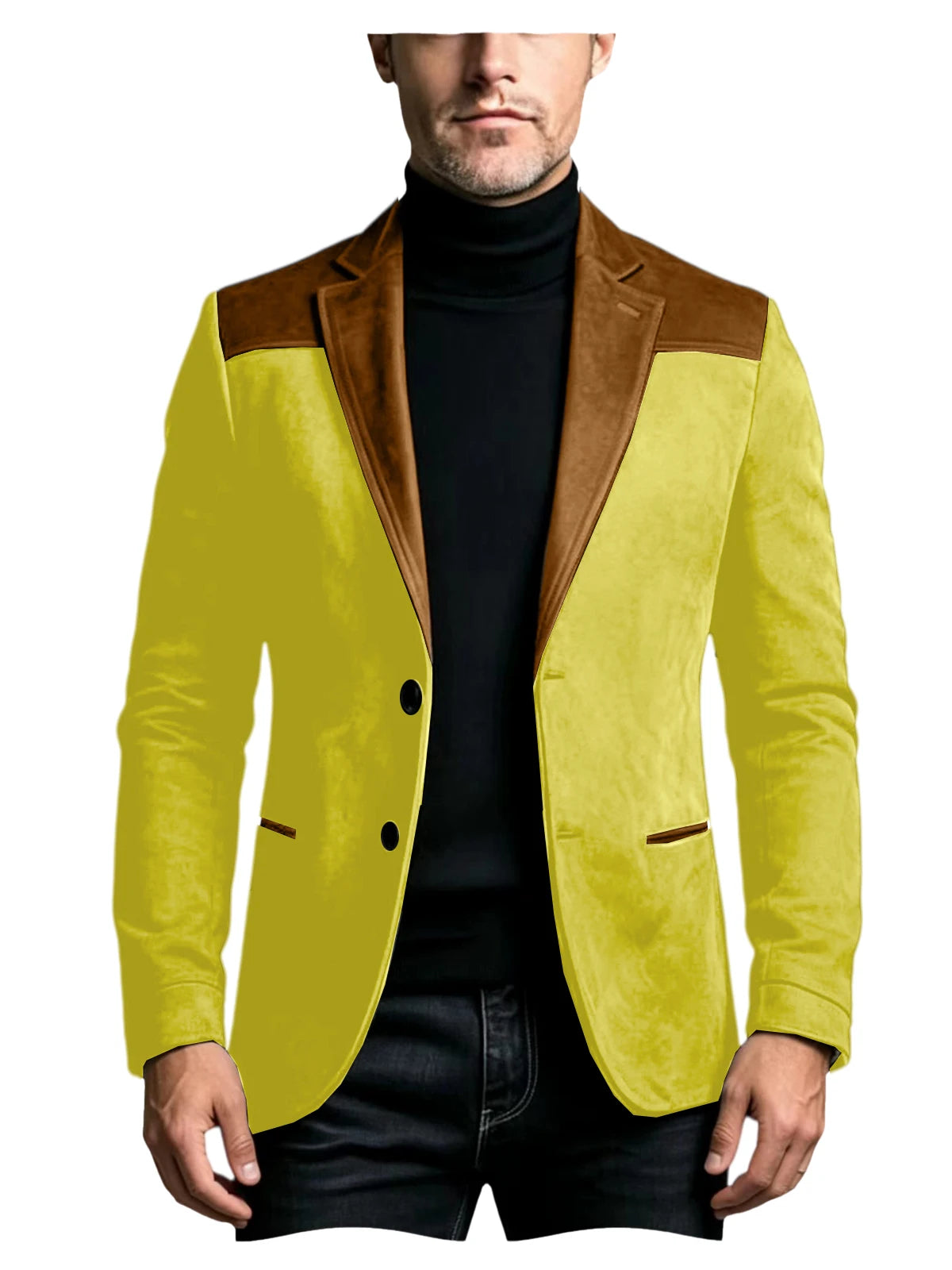 Men Suede Patchwork Lapel Blazer Slim Fit Color Block Suit Jacket Business Streetwear Outerwear For Party Daily Evening Outfits