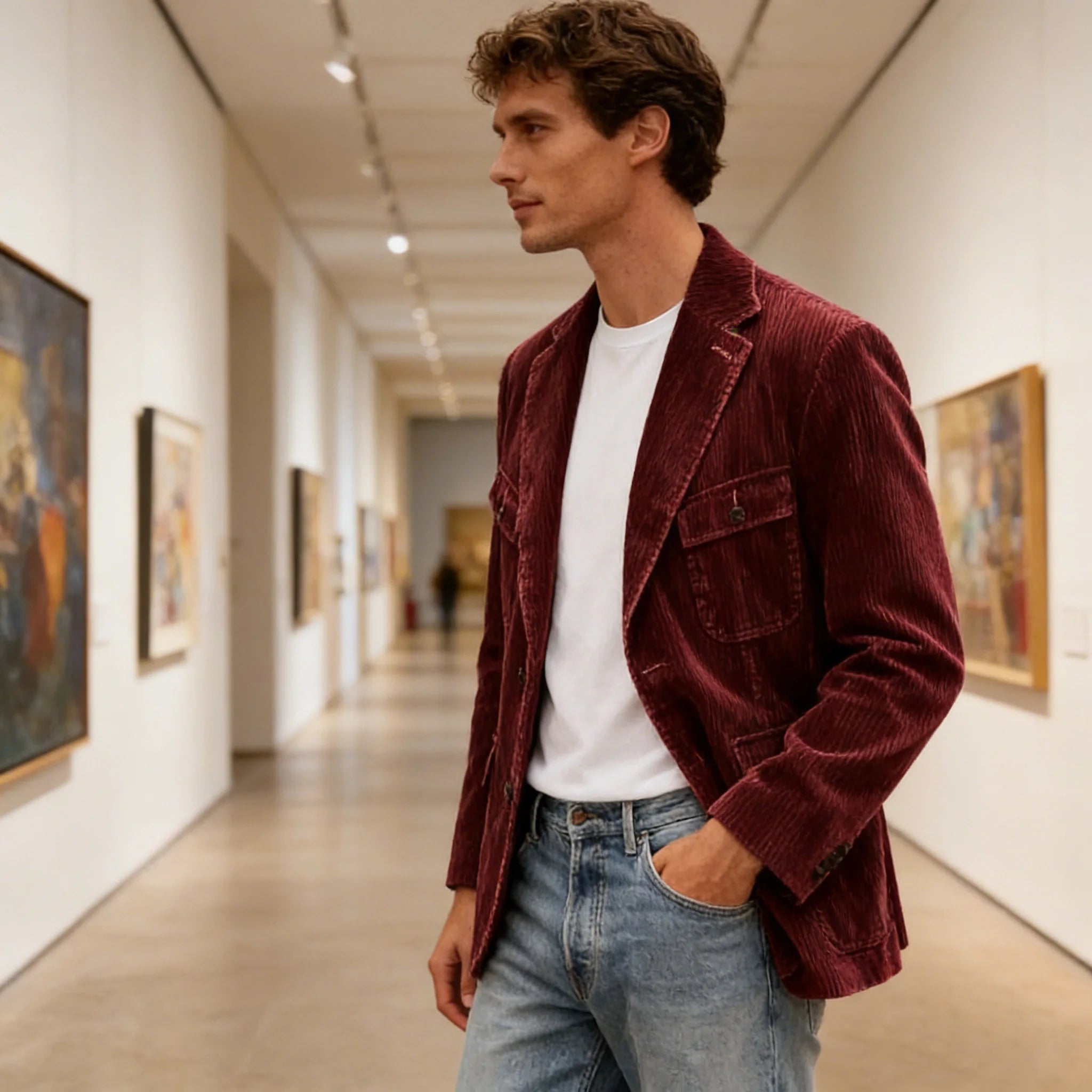 Vintage Men's Corduroy Casual Blazer Slim Fit Solid Color Black Brown Fashion Single Breasted Outerwear Customized Male's Jacket