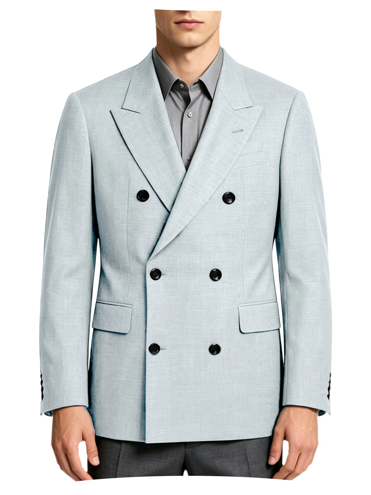 Men's Linen Blend Double Breasted Blazer Peak Lapel Breathable Wrinkle Resistant Business Suit Jacket For Wedding Daily Wear
