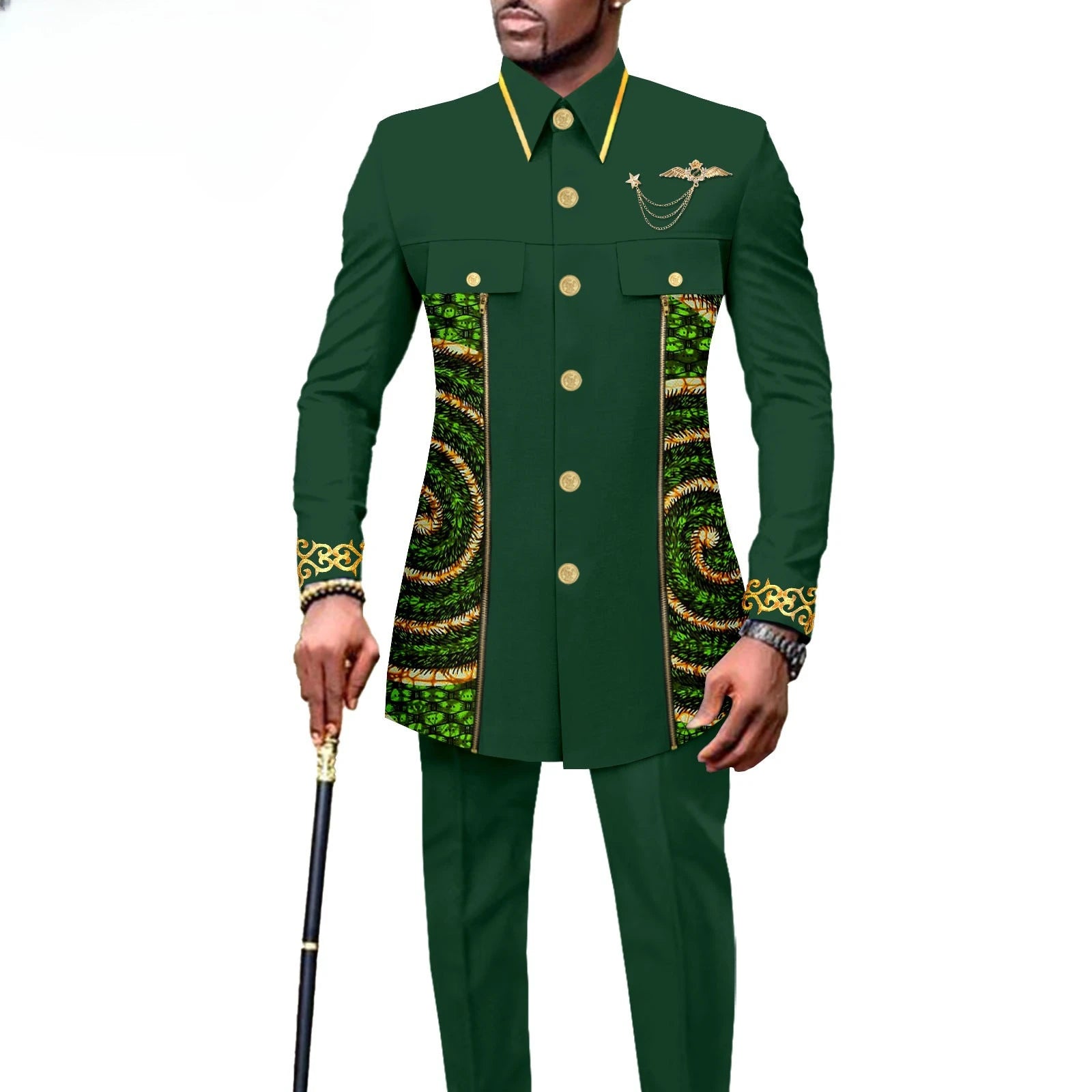 2025 African Ethnic Solid-color All-cotton Men's Casual Set with Embroidered Top and Trousers A2416079 Clothes for Men
