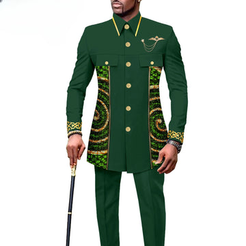 2025 African Ethnic Solid-color All-cotton Men's Casual Set with Embroidered Top and Trousers A2416079 Clothes for Men