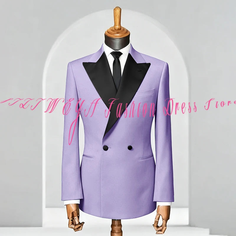 Double Breasted Men Slim Fit Suit 2 Pieces Jacket Pants Formal Occasion Tuxedo Business Casual Chic Outfits