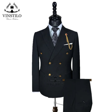 Vinstilo Classic Style Suits für Männer Solid schwarze Farben Bräutigams Hochzeit Zwei -Stück guter Stoff 2024 männliches Party -Set （Jacken+Hosen）