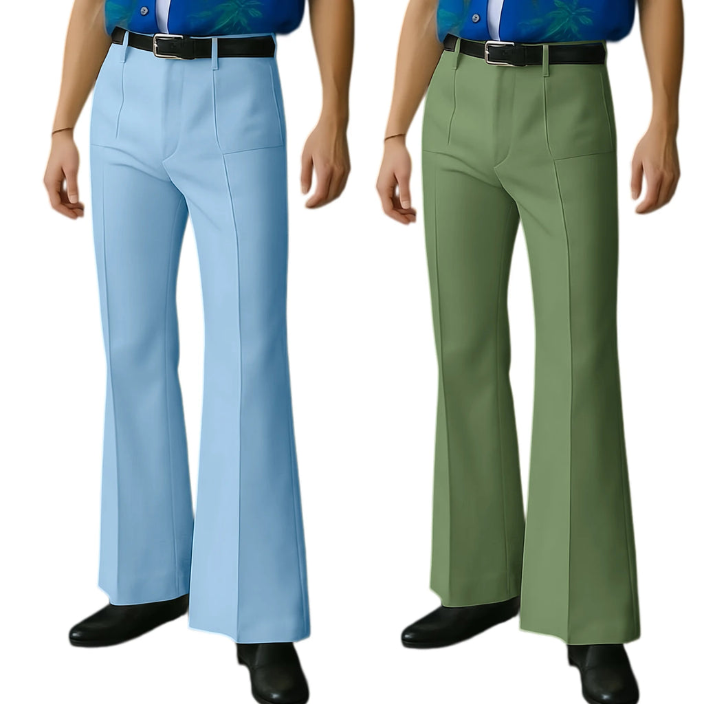 Vintage Men's Flare Pants High Waist Pleated Suit Trousers Formal Business Bell Bottom Pants For Casual Party Wedding Streetwear