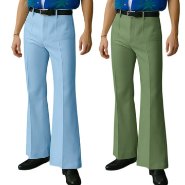 Vintage Men's Flare Pants High Waist Pleated Suit Trousers Formal Business Bell Bottom Pants For Casual Party Wedding Streetwear