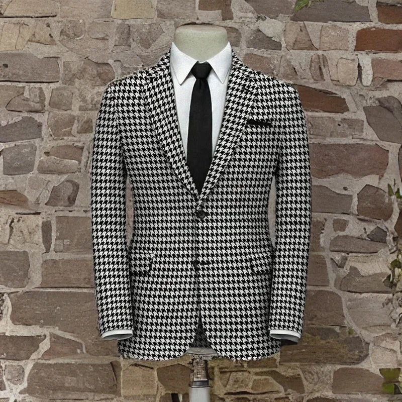 American Style Plaid Formal Men Suit Jacket For Wedding Groom 1 Piece Notch Lapel Slim Fit Houndstooth Male Tuxedo Blazer 2025