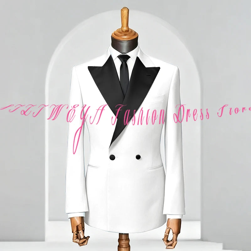 Double Breasted Men Slim Fit Suit 2 Pieces Jacket Pants Formal Occasion Tuxedo Business Casual Chic Outfits