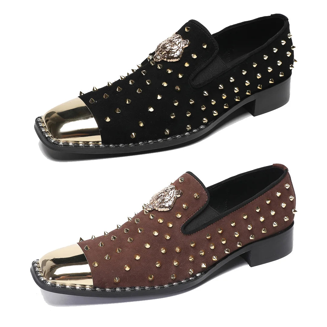 Rivet metal head decorative slip on men's shoes are breathable durable  fashionable casual  party luxurious  formal shoes