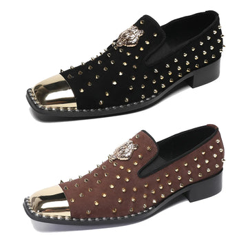Rivet metal head decorative slip on men's shoes are breathable durable  fashionable casual  party luxurious  formal shoes