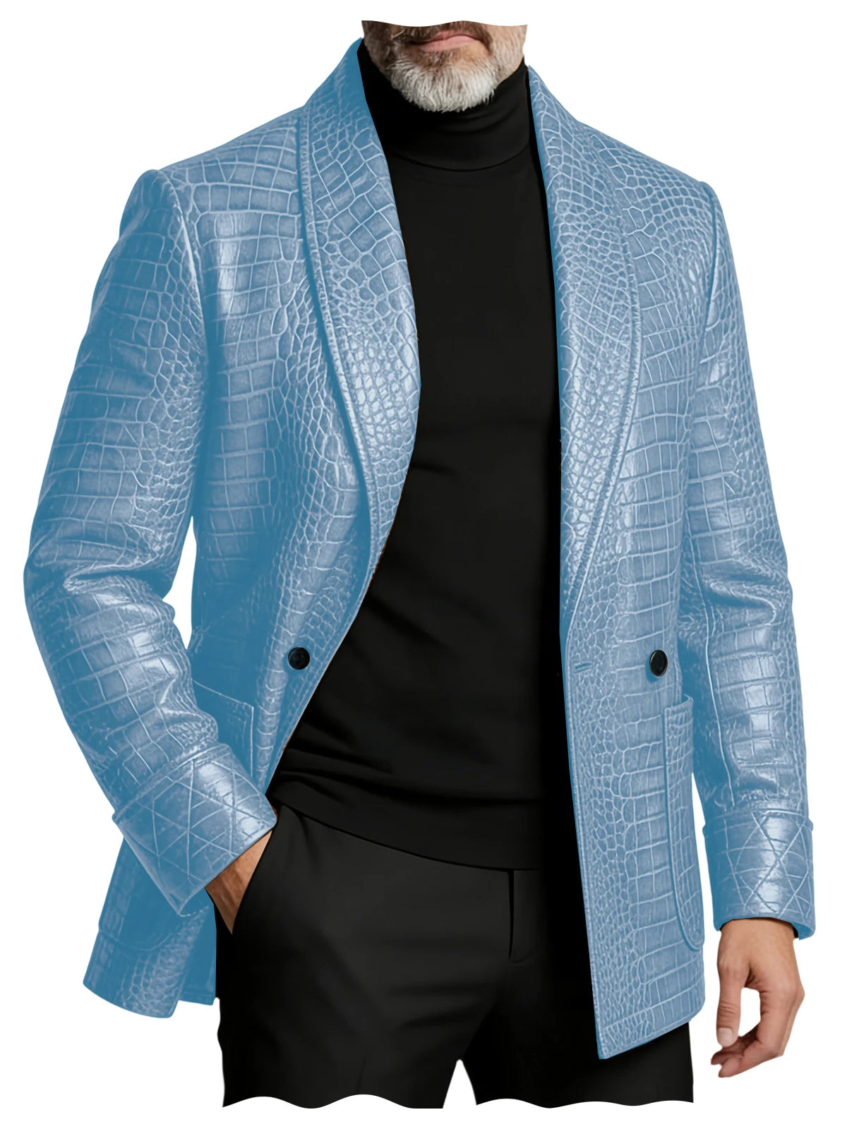 Men's Crocodile Embossed Leather Blazer Double Breasted Business Casual Brown Jacket Office Wear Formal Plus Size  Suit Coat
