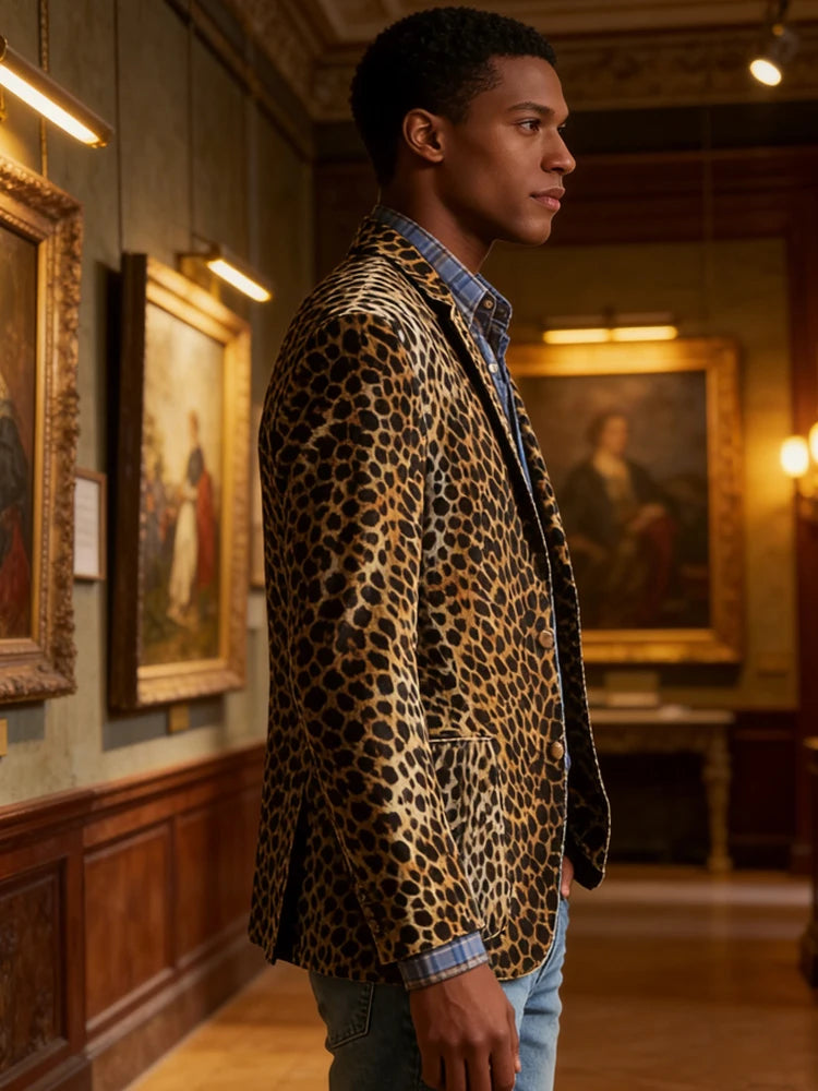 High-Quality Men's Suit Jacket New Leopard Print Velvet Single Breasted Men's Suit Coat Wild And Trendy Handsome Men's Blazer