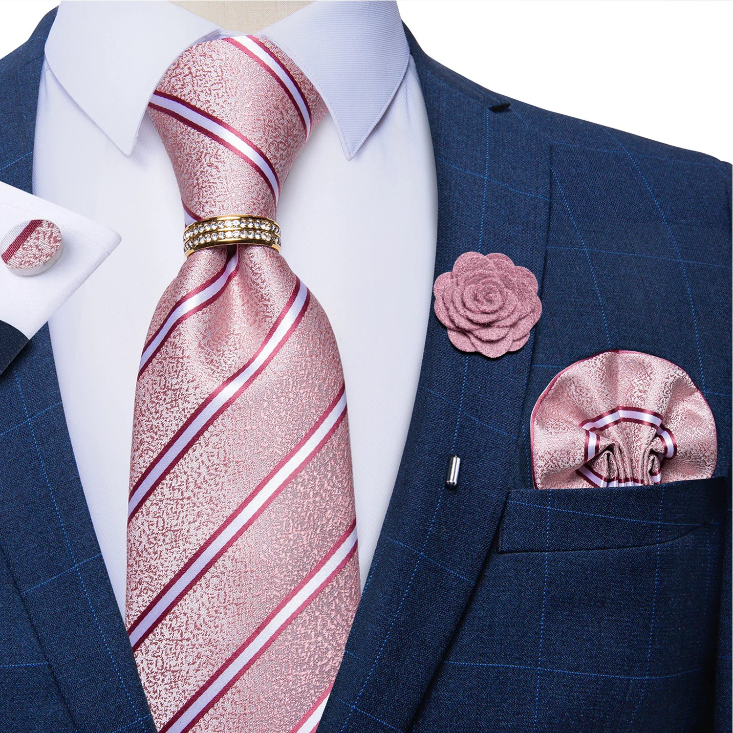 8cm Men Silk Tie White Solid Necktie Men's Formal Wedding Party Ties Cufflinks Hanky Flower Brooch Set Men Gift Corbatas DiBanGu