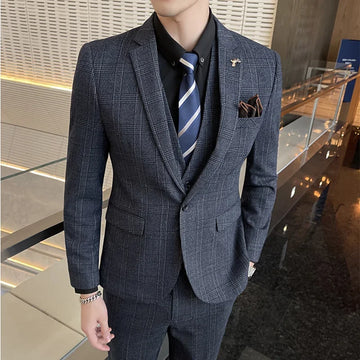 2024 Boutique (Blazer+ Vest + Pants) Men's Fashion Hosting Work Business Wedding Casual Linen Art Style Elegant Gentleman's Suit