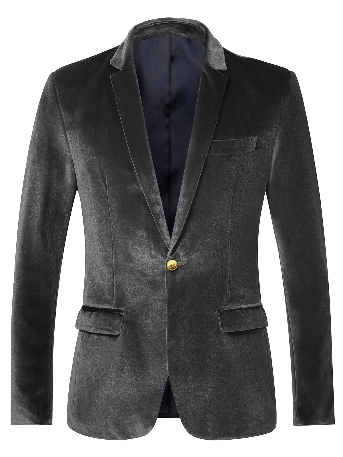 Men's Velvet Blazer Notch Lapel Slim Fit Suit Jacket With Gold One Button Suit Coat For Wedding Party Prom